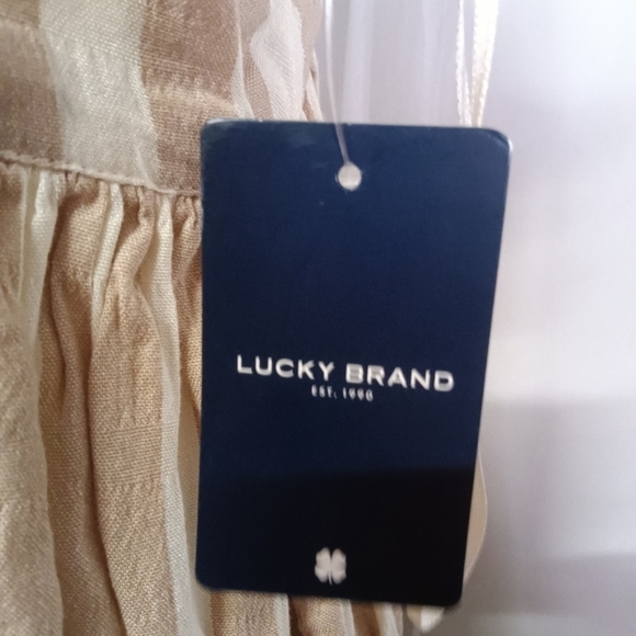 LUCKY Brand Striped Mini Prep Dress Tan White Adjustable Straps  Size S - Picture 5 of 14